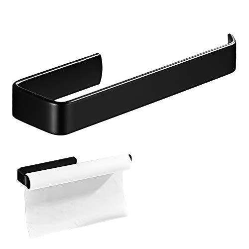 Portarollos Papel Higienico, Soporte de Papel Higiénico de Cocina sin Perforaciones, para Baño y Cocina - Acero Inoxidable SUS 304, Negro Mate (22cm)