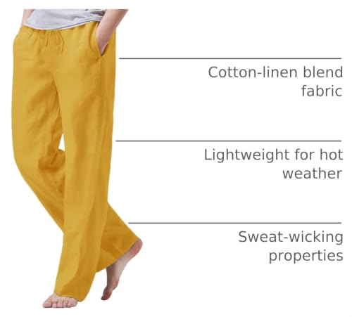 Image of iWoo Linen Pants Men Casual 2025 Summer Beach Elastic Drawstring Waist Yoga Pants Travel Baggy Work Pant Pajama