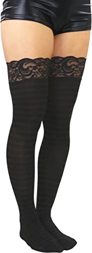 Image of ToBeInStyle Women's Opaque Hosiery Thin Striped Thigh High Long Stocking