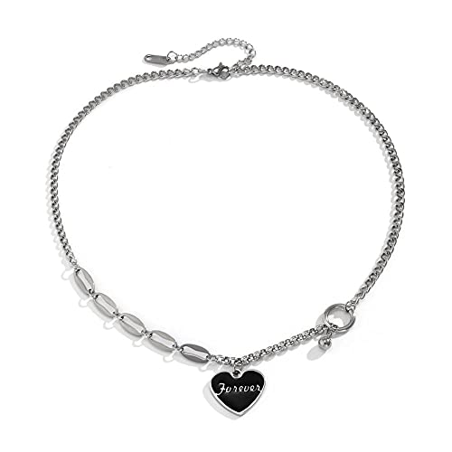 maozuzyy Pendentif Collier Bijoux Collier en Acier Au Titane avec Coeur Noir Collier De Lettre pour Hommes Marée Sauvage Mijoter Longue Chaîne De Chandail De Chaîne De Clavicule
