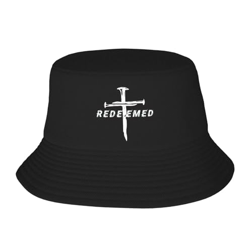 Jesus Christ Christian Redeemed Cross Nails Bucket Hat for Men Women Fishing Hats Sun Fisherman Cap for Her Him Wife Husband Summer Vacation Travel Beach Outdoor