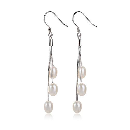 hxy Pendientes, S925 Plata Moda Larga Perlas Pendientes