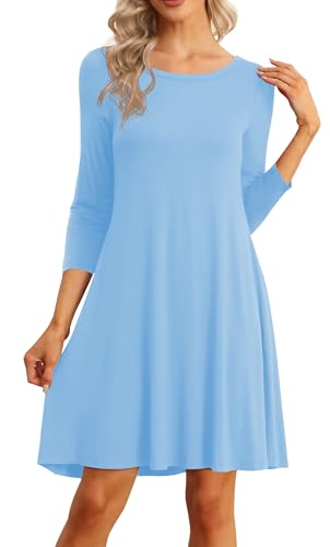 Image of VIISHOW Womens Round Neck 3 /4 Sleeves A-line Casual Tshirt Dress with Pocket