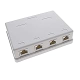 Caja de superficie que dispone de cuatro conectores del tipo RJ45-Hembra con pin-out preparado para la normativa TIA-568A/B Compatible con UTP Cat.5e.