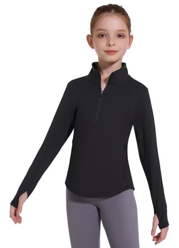 Girls Fleece Long Sleeve Shirts Half Zip Water Resistant Fall Jacket Athletic Horse Riding Sweatshirts w Pockets