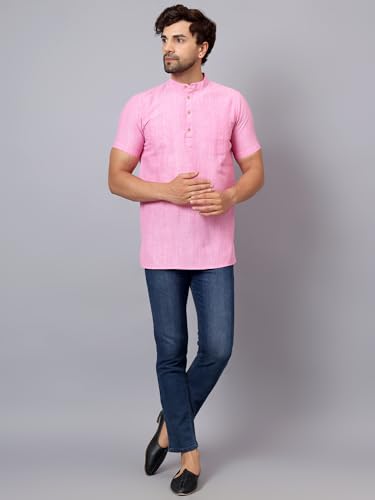 Image of LATEST CHIKAN Men's Cotton Regular Casual Strped Short Kurta Half Sleeves - (SK-LJ.DS.AS)