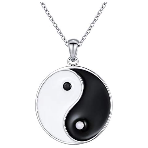 Alphm S925 Sterling Silver Yin Yang Tai Chi Pendant Necklaces for Men Women, Cubic Zirconia Cover