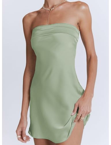 Image of Realtix Womens Satin Silk Backless Strapless Mini Dress Sexy Low Back Tube Club Party Dress for Women