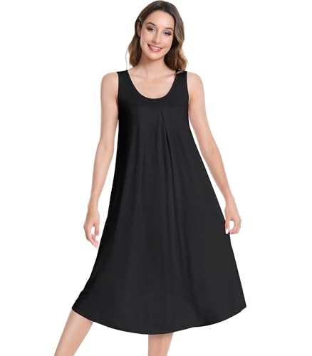 Image of NACHILA Women's Nightgowns-Viscose Made from Bamboo,Sleeveless Tank Night Gown Crew Neck Sleep Dress Cool Sleepshirts