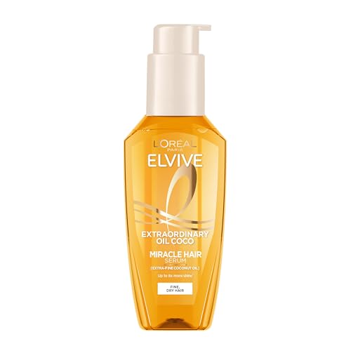 LOréal Paris Elvive Extraordinary Coconut Oil Miracle Hair Serum Intense Nourishment Up to 6x more Shine up to 230 heat protection suitable for all hair types 100ml