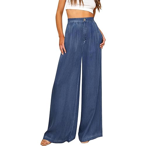 Women's Wide Leg Jeans High Waisted Elastic Waistband Casual Pants Suitable for Spring and Autumn