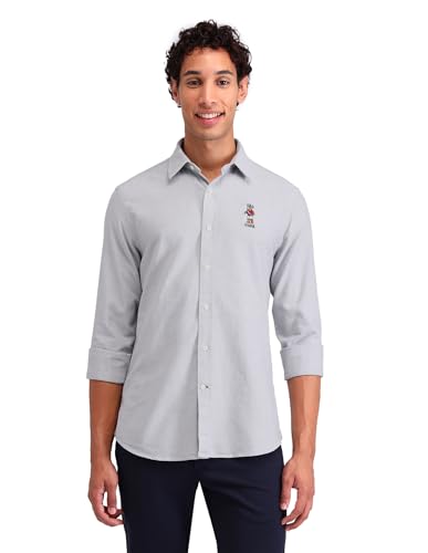 Image of U.S. Polo ASSN. Solid Tailored Fit Shirt for Men - 100% Cotton, Breathable & Comfortable, Full Sleeves Casual Shirt for Men