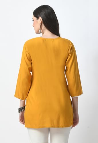 Image of LIBOZA Kurti for Women - Short Chikankari Kurtis for Girls, Lakhnawi Tunic Top Kurta Design for Ladies, Woman Ethnic Kurthis & Shirt with Sleeve