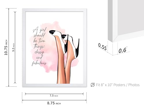 Image of Poster Master Classy And Fabulous Poster - Fashion Print - Positive Quote Art - Trendy Art - Modern Art - Gift for Women & Fashionista - Wall Decor for Bedroom or Girl's Room, 8x10 White Framed