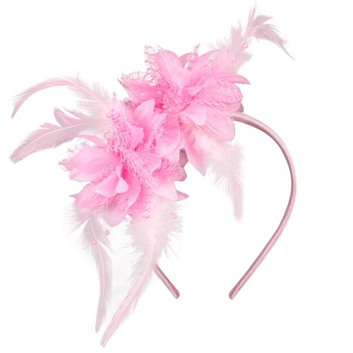 MWOOT Feather Headband, Artificial Flower Feathered Headpiece, Pink Roaring 20s Fascinators for Women 1920s Feather Headwear
