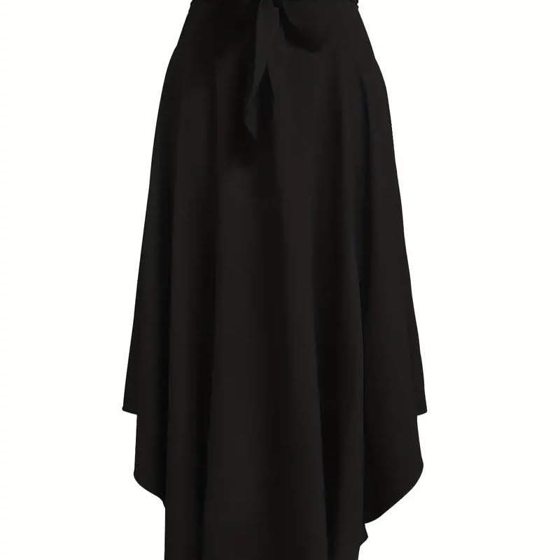Women's High Waist Skirt A Line Tie Front Pleated Maxi Flowy Skirts Irregular with Pockets Side Slit Elegant Navy Blue, Black2