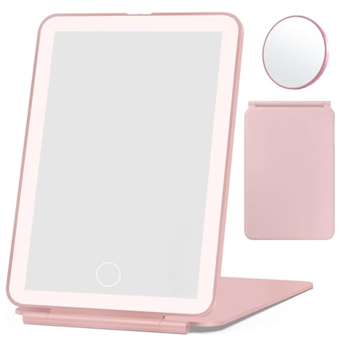 DRERIO Specchio con luci make up,72 LED, 3 Modi di Luce, Intensità Regolabile, Controllo Tattile, Presa USB, Accessorio Ingrandimento Incluso, rosa