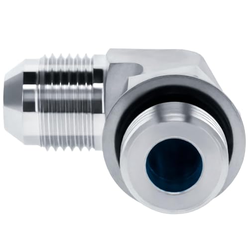 Image of 90 Degree Elbow Straight Hydraulic Hose Adapter Fittings, 6801-08-08 1 /2 inch Male JIC (3 /4 inch-16 thread) x 1 /2 inch Male ORB (3 /4 inch-16 thread) Connectors x 10 pack