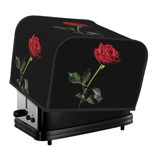 Protect Your Toaster with a 4 Slice Appliance Cover, Provides Dust and Fingerprint Protection, Machine Washable (Red Rose Flower Black)