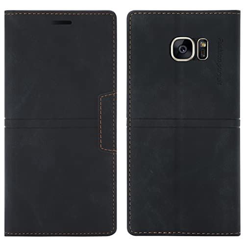 OKZone Funda para Samsung Galaxy S7 Edge, Carcasa Libro Magnética con Tapa de Cuero Piel (Negro)