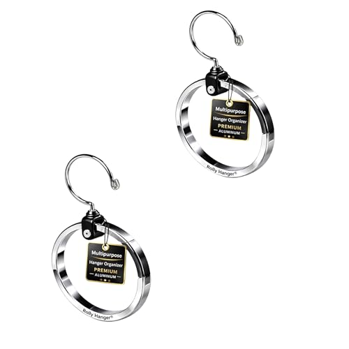 Cintres De Rangement Modulables Rolly Hanger - Lot De 2 - Argent | Gain De Place | Anneau Métallique Robuste pour Ceintures, Cravates, Sacs à Main |...