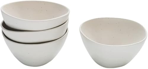 MioseeYa 4.5 Inch Set of 4 Matte White Sesame Glaze Small Bowls Irregular Ceramic Bowls Dish Set for rice, sauces, yogurt, cereal, white Sesame
