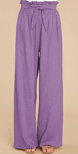 CHARTOU Women's Elastic High Waist Loose Fit Wide Leg Cotton Linen Lightweight Beach Palazzo Pants2