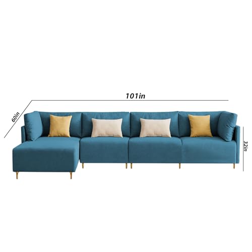 Image of Carina LHS 6 Seater L Shape Sofa Set for Living Room (Turquise Fabric) Premium Fabric Sofa