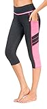 Sugar Pocket Women's Capris Tights Workout Running Leggings Yoga Pants M(Grey/Pink)