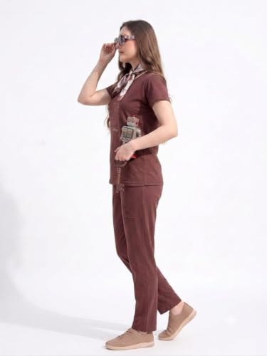 Image of Women's Cotton Printed Co-Ord Set Round Neck Half Sleeve T-Shirt with Matching Pants Comfortable Casual Lounge Wear Outfit