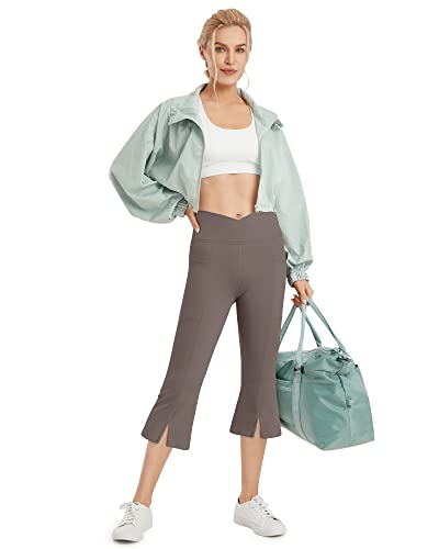 G4Free Bootcut Pants For Women Cross High Waist Capri Yoga Pants With Pockets For Casual Workout (Taupe,Xl) #TOP5
