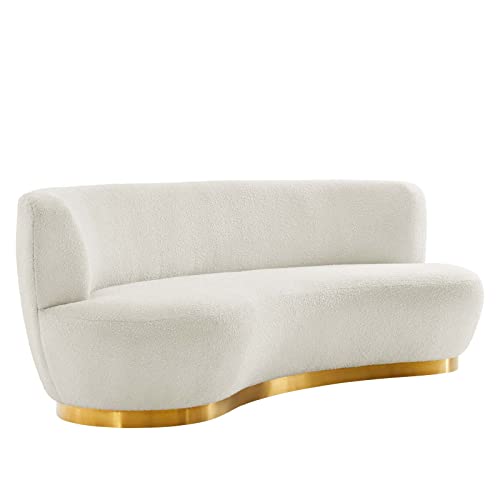 Modway Kindred Boucle Upholstered Curved Sofa with Gold Base in Ivory