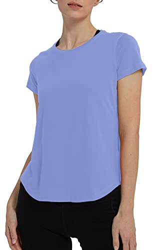 Lulucheri Women's Workout T-Shirt Short Sleeve Lightweight Crew Neck Shirts Yoga Running Exercise Athletic Tee Top (Small, Pale Iris) #TOP20