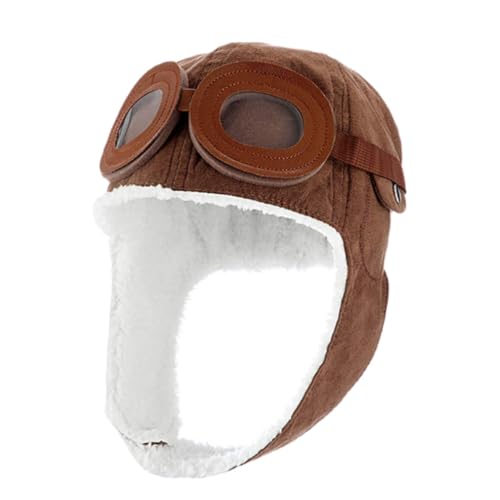 Chapeau d'hiver pour Bébé Enfant, Chapkas Bonnet Aviateur Pilote avec Earflap Chapeau de Trappeur Casquette Ski Chapeaux Déguisement pour Bébé Garçon Fille de 2-5 Ans (FR/ES, Alpha/Lettres, S, Brun)