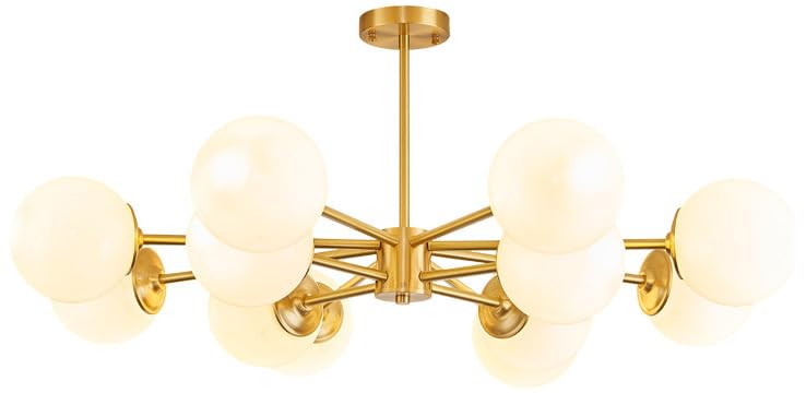 6 light mid century modern gold chandelier sputnik ceiling light milk glass hanging pendant light large vintage industrial foyer chandelier for living room bedroom kitchen island bathroom