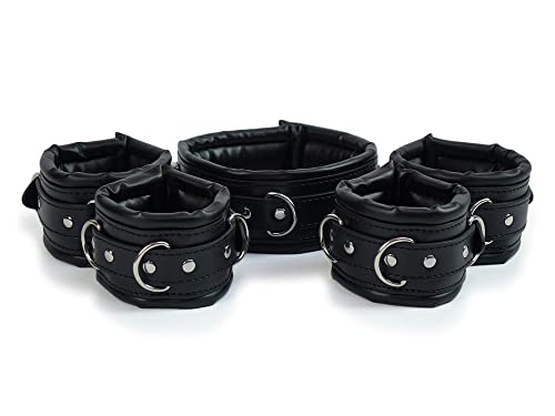 Bondage Manschetten Set gepolstert und abschließbar Handfesseln, Fußfesseln + Halsband
