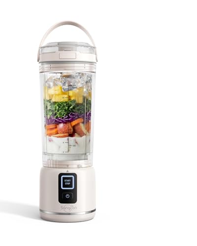 Sangcon Personal Portable Blender for Shakes & Smoothies, 6000mAh Cordless USB-C Rechargeable Blender with 2 Blend Modes, Leakproof Travel Lid, Dishwasher Safe, Ideal for Gym Office Kitchen, BPA-Free
