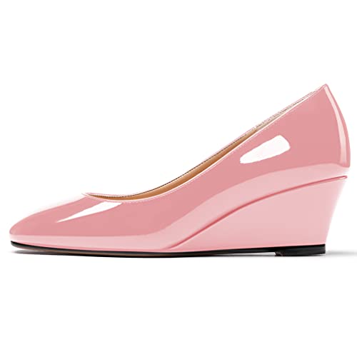 WAYDERNS Women's Slip On Patent Leather Square Toe Low Heel Wedge Pumps Shoes 2 Inch2