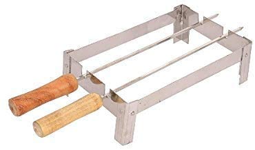 AVANI METROBUZZ Mini Nano Tandoor Gas Stove | Portable Charcoal BBQ Grill Oven with 2 Wooden Handle Niddles - (Silver)