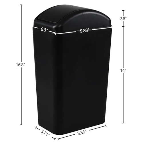 Image of 2-Pack 14 L Plastic Trash Cans with Swing Lids, Black Slim Garbage Bin