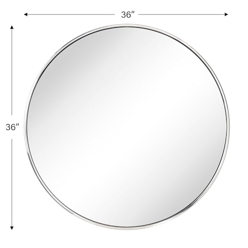 Image of TEHOME Round Polised Nickel 36 inch, Silver Large Modern Round Bathroom Mirror for Vanity & Entrway