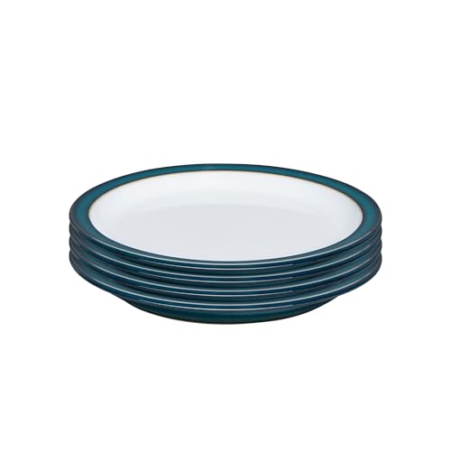 Denby - Greenwich Small Plates Set of 4 - Green, White Dishwasher, Oven, Microwave Safe Crockery 17.5cm - Ceramic Stoneware Tableware Side Plates - Chip & Crack Resistant