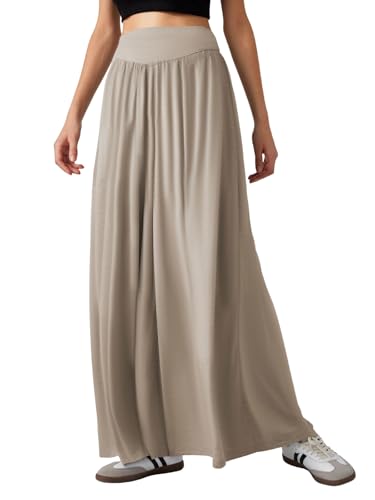CHARTOU Women's Flowy Wide Leg Palazzo Pants Baggy High Waist Pleated Maxi Long Smocked Skirt