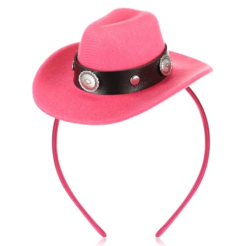 Cozypower Diadema de sombrero de vaquero rosa intenso, mini sombrero de vaquera, diadema de vaquera, sombrero de vaquera, disfraz de mujer, para fiesta de máscaras (clásico)