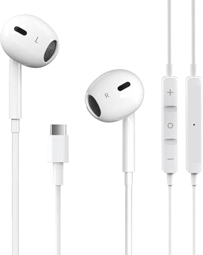 USB C Headphones for iPhone 17 16 15 Pro Max iPad Pro Type C Earbuds Wired Earphones with Mic & Remote Control Noise Cancelling for Pixel 8 7 6A 5 Galaxy S24 S23 S22 S21 S20