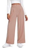Picture of Libin Women's Wide Leg Pants 29" High Waisted Waffle Knit Casual Work Dress Pants Business Palazzo Trousers with Pockets, Pink, S