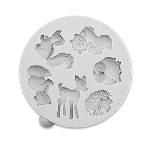 Katy Sue Miniature Forest Animals Silicone Mold for Cake Decorating & Craft - Makes 2 Squirrels, Owl, Hedgehog, Deer & Fox - Mold Size 3 x 3 x 0.4 inches