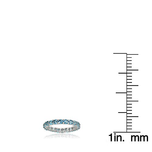 Ice Gems Sterling Silver Swiss Blue Topaz 3mm Round-Cut Eternity Band Ring3