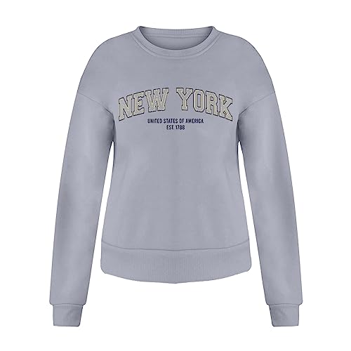 Trendy Crewneck Sweatshirts Solid Color Loose Loose Fitting Letter Print Crew Neck Texas Long Sleeve Relaxed Fit Soft2