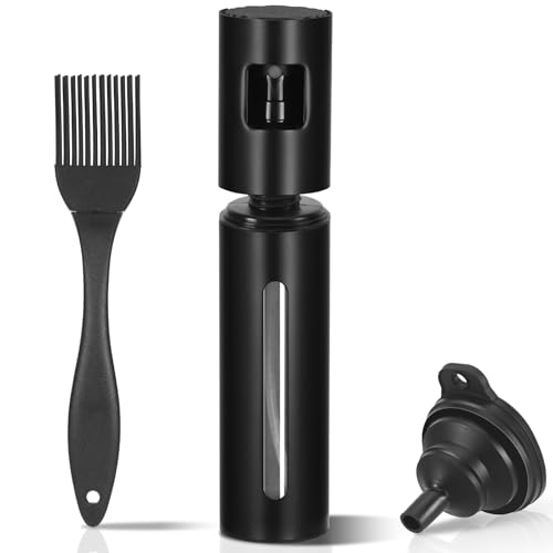 Starvortex Spruzzino Olio Set, 100ml Oliera Spray Nero, Alta Qualità Spruzzino Olio in Acciaio Inox con Protezione UV, Spray Olio per Friggitrice Ad aria con Pennello e Imbuto Cucina
